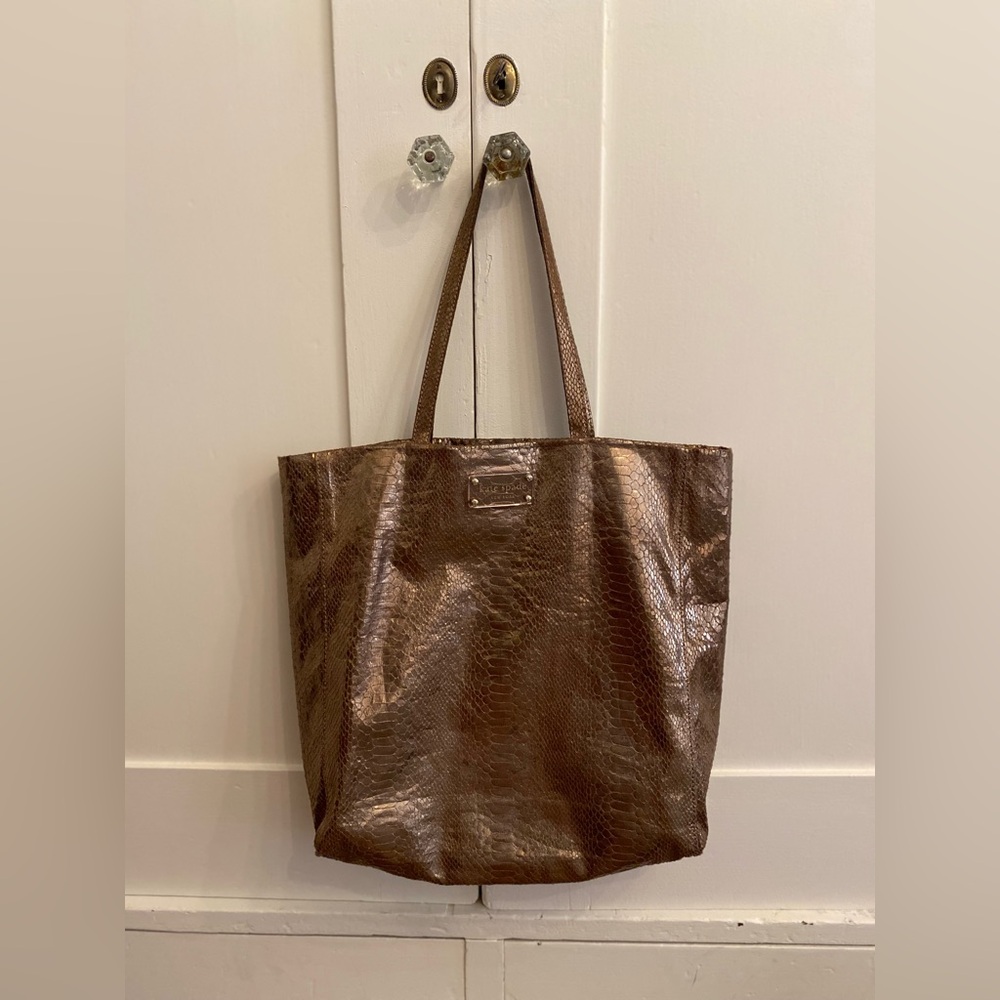 Kate Spade Gold Leather Tote with Signature Polka Dot Lining